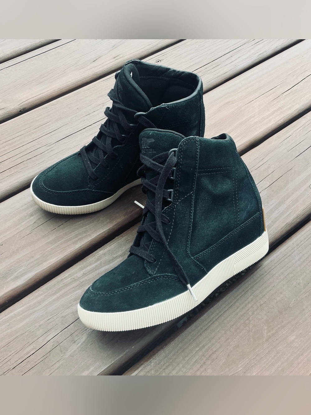 Sorel Black Suede High-Top Wedge Sneaker